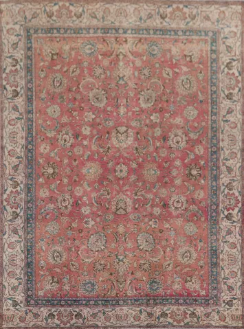 Distressed Floral Tabriz Persian Area Rug 9x12