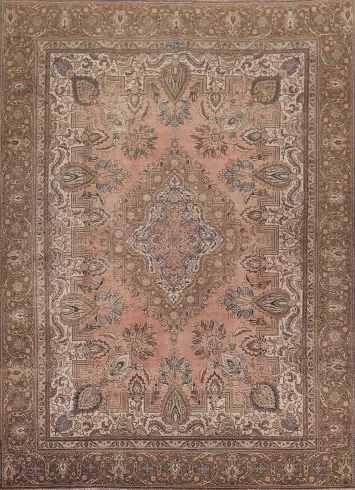 Vintage Distressed Tabriz Persian Area Rug 9x12