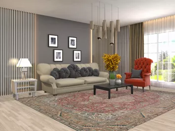 Vintage Geometric Tabriz Persian Area Rug 8x11