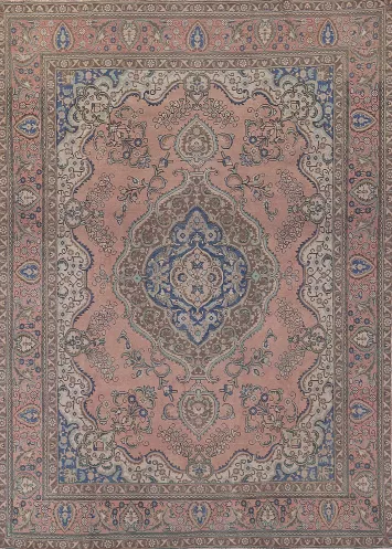 Vintage Pink Wool Tabriz Persian Area Rug 10x12