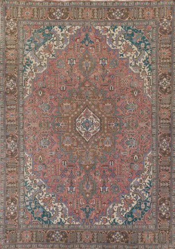 Pink Geometric Tabriz Persian Area Rug 10x13