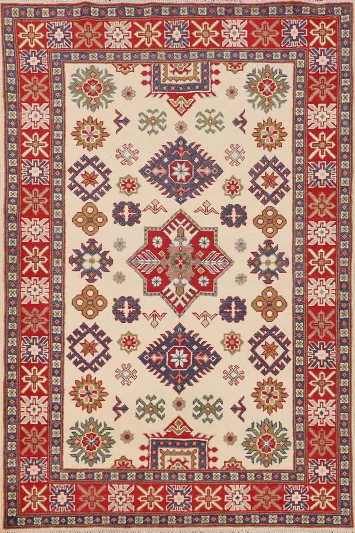 Ivory Handmade Kazak Accent Rug 4x6