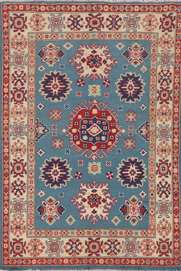 Light Blue Kazak Oriental Foyer Rug 4x6