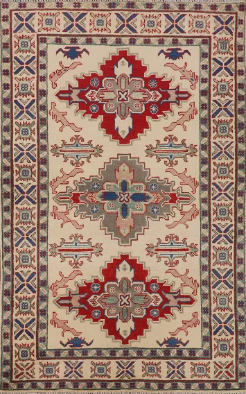Handmade Wool Kazak Oriental Accent Rug 4x6