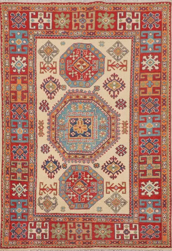 Geometric Kazak Oriental Accent Rug 4x6