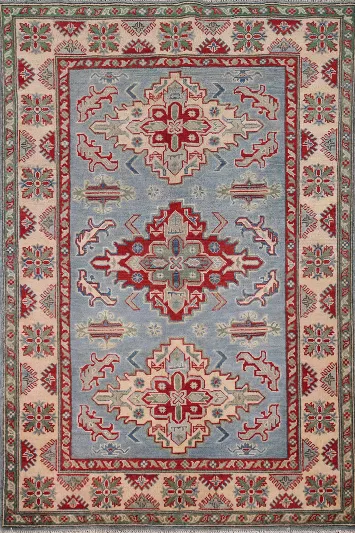Light Blue Kazak Oriental Foyer Rug 4x6