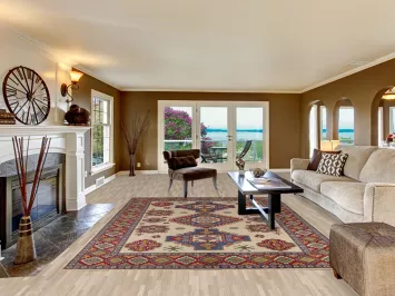 Ivory Geometric Kazak Living Room Rug 8x11