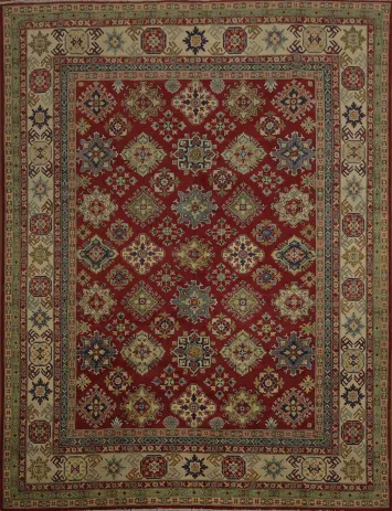 Geometric Red Kazak Living Room Area Rug 9x12
