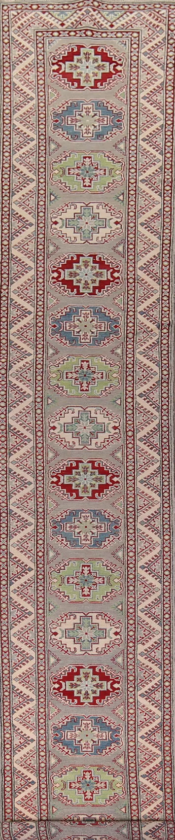 Handmade Gray Kazak Oriental Runner Rug 3x20