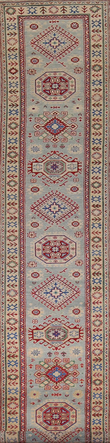 Geometric Kazak Oriental Runner Rug 3x16