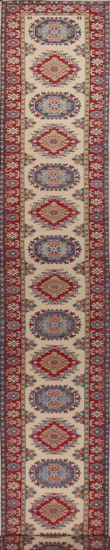 Handmade Wool Kazak Oriental Runner Rug 3x25