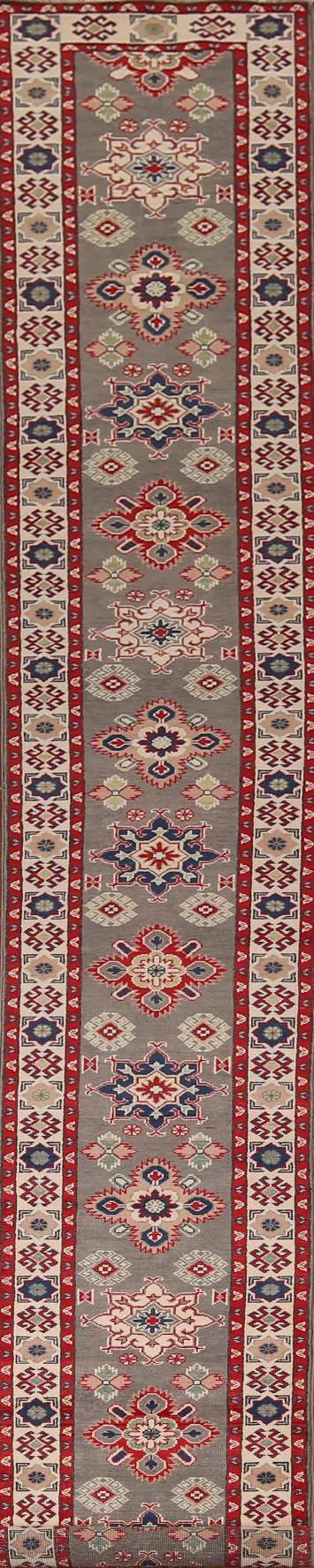 Geometric Wool Kazak Oriental Runner Rug 2x19