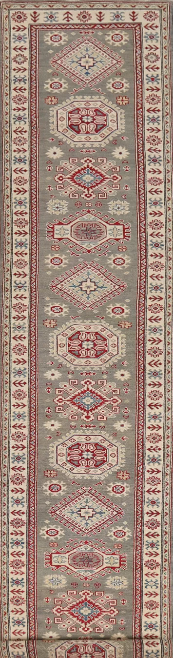 Geometric Kazak Oriental Runner Rug 3x16