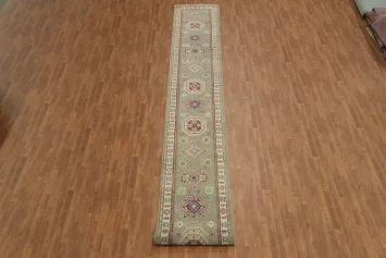 Geometric Tribal Kazak Long Runner Rug for Narrow Hallways 3x19 ft