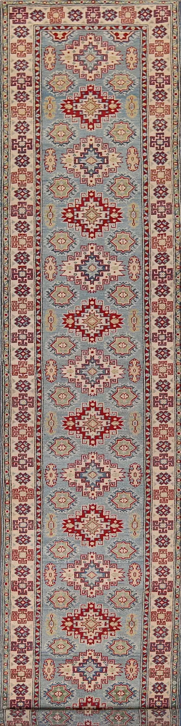 Light Blue Geoemtric Kazak Oriental Runner Rug 3x16