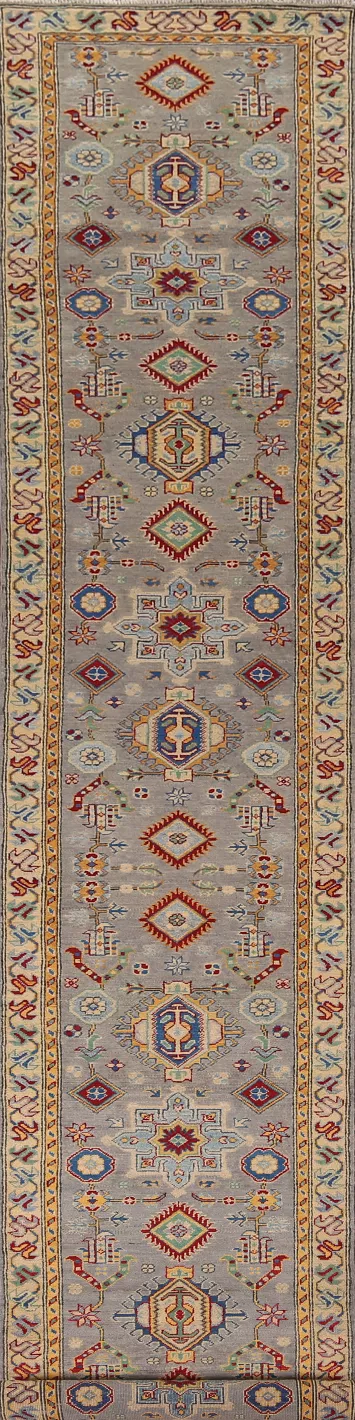 Geometric Kazak Oriental Runner Rug 3x16