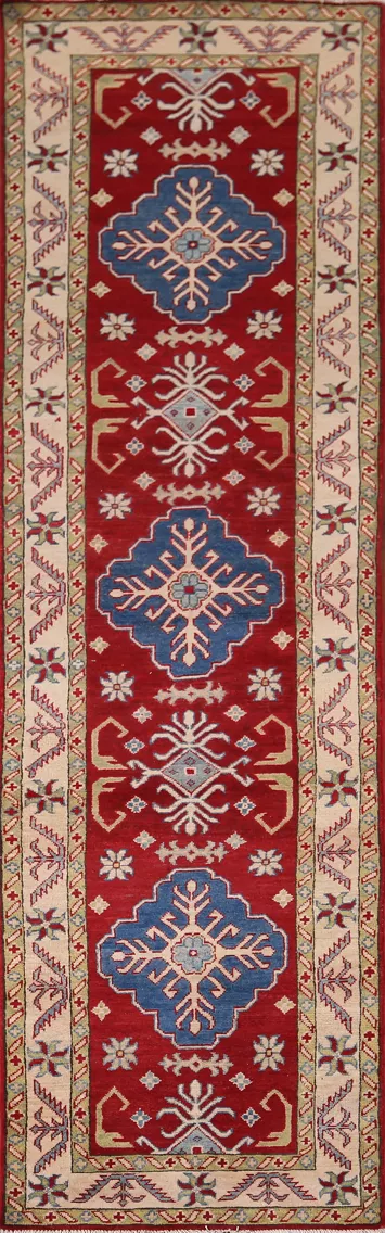 Handmade Wool Kazak Oriental Runner Rug 3x10