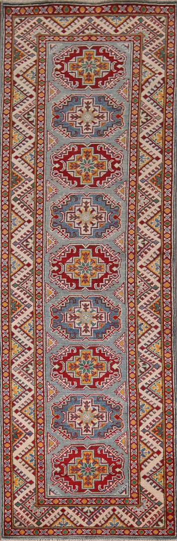 Geometric Kazak Oriental Runner Rug 3x9