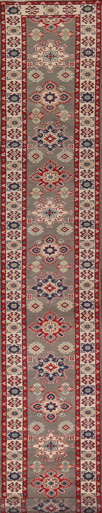 Geometric Kazak Oriental Runner Rug 2x19