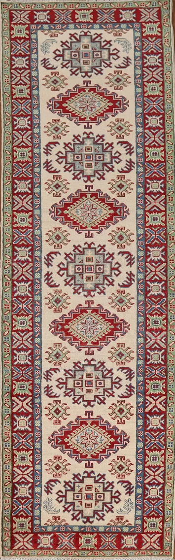 Ivory Wool Kazak Oriental Runner Rug 3x11