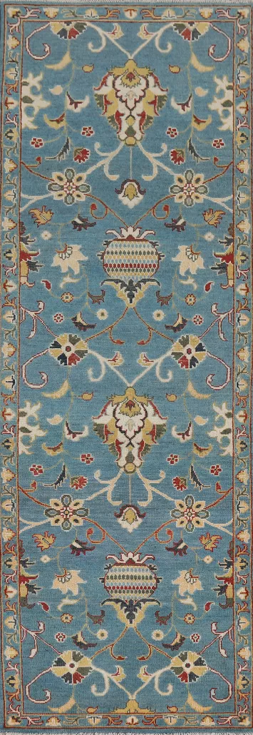Light Blue Oushak Oriental Runner Rug 3x10