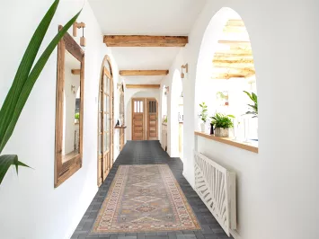 Gray Geometric Kazak Oriental Runner Rug 3x10