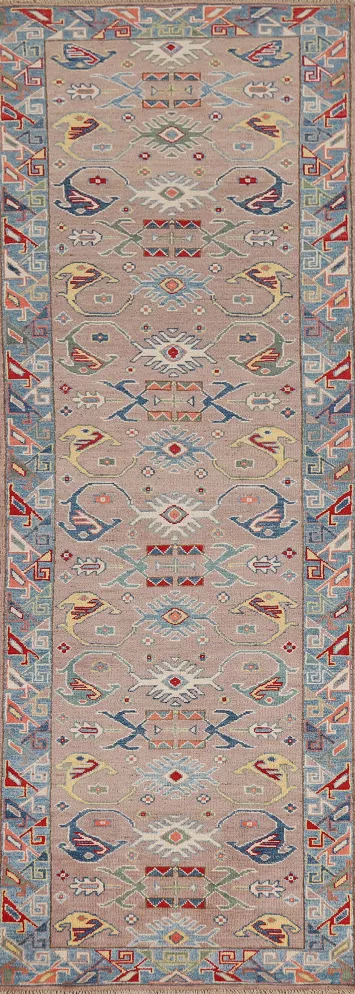 Geometric Kazak Oriental Runner Rug 3x10