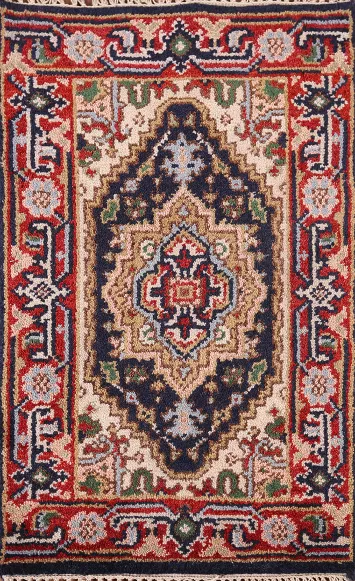 Navy Blue Heriz Serapi Indian Accent Rug 2x3