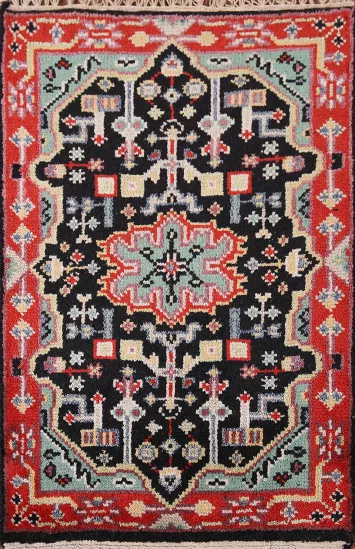 Black Geometric Kazak Indian Foyer Rug 2x3