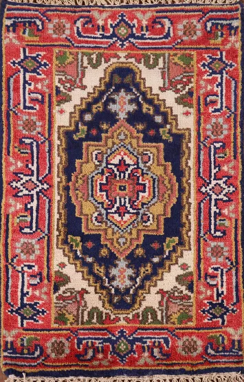 Navy Blue Heriz Serapi Indian Foyer Rug 2x3