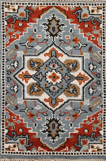 Geometric Blue Kazak Indian Rug 2x3