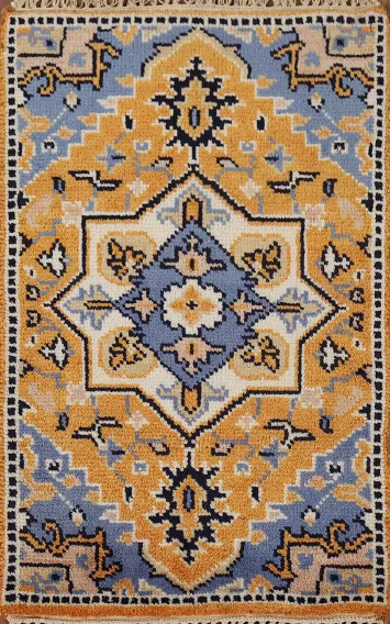 Handmade Gold Yellow Kazak Accent Rug 2x3
