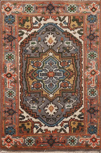 Gray Geometric Heriz Serapi Oriental Rug 2x3