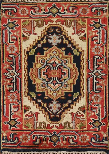 Navy Blue Heriz Serapi Indian Accent Rug 2x3