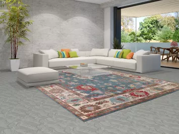 Light Blue Floral Oushak Handmade Large Rug 10x14