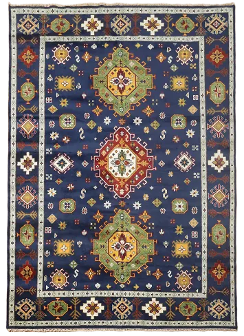 Navy Blue Geometric Kazak Oriental Area Rug 9x12