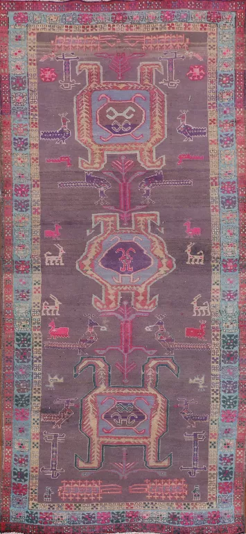Purple Tribal Ardebil Persian Runner Rug 4x10
