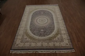 Stylish Medallion Qum Area Rug 7x10 with Delicate Floral Motifs