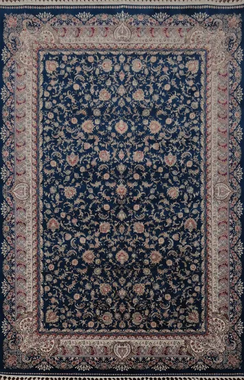 Elegant Persian-Inspired Floral Rug with Navy and Beige Highlights 7x10