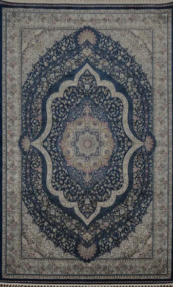 Graceful Blue Qum Turkish Area Rug 7x10 with Ornate Detailing