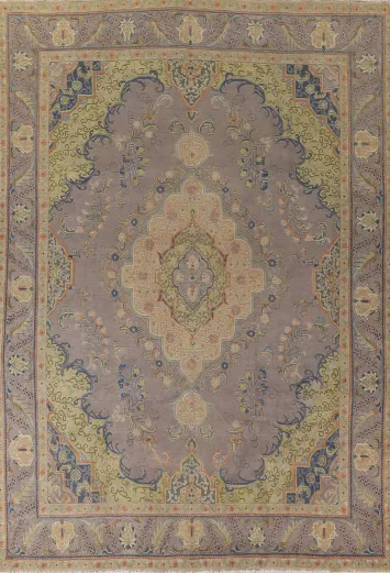 Vintage Wool Gray Tabriz Persian Area Rug 10x13