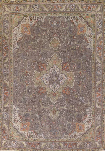 Gray Floral Tabriz Persian Area Rug 10x13