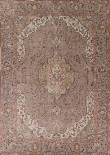 Vintage Brown Tabriz Persian Area Rug 8x11