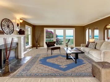 Blue Geometric Tabriz Persian Area Rug 10x13