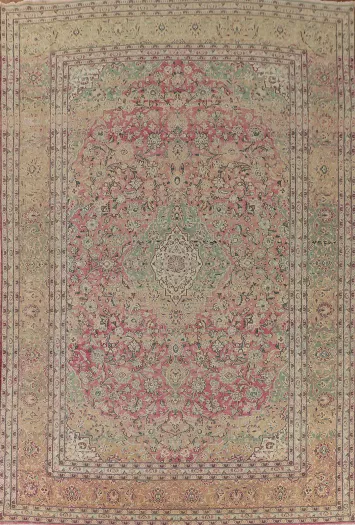 Distressed Floral Mashad Persian Large Rug 10x14