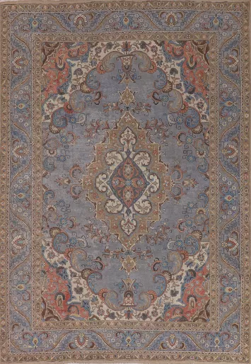 Blue Distressed Tabriz Persian Area Rug 7x10