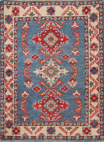 Blue Geometric Kazak Oriental Rug 2x3