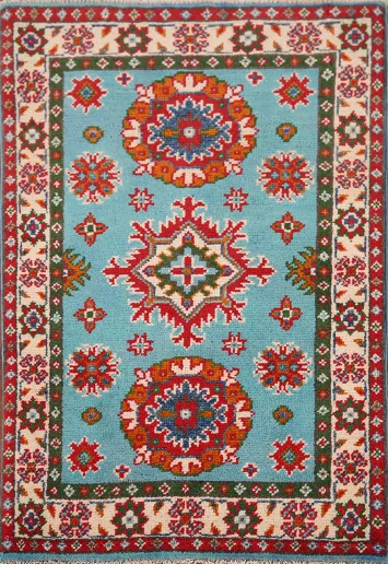Turquoise Blue Kazak Oriental Accent Rug 2x3