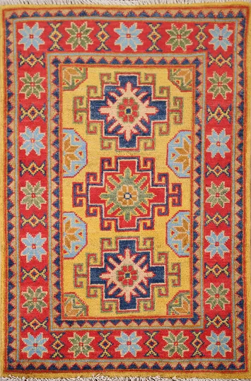 Handmade Yellow Kazak Oriental Accent Rug 2x3