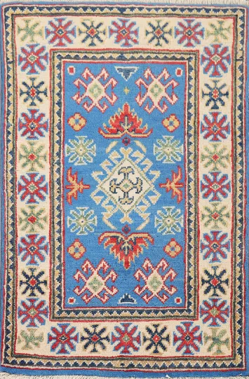 Blue Geometric Kazak Oriental Rug 2x3